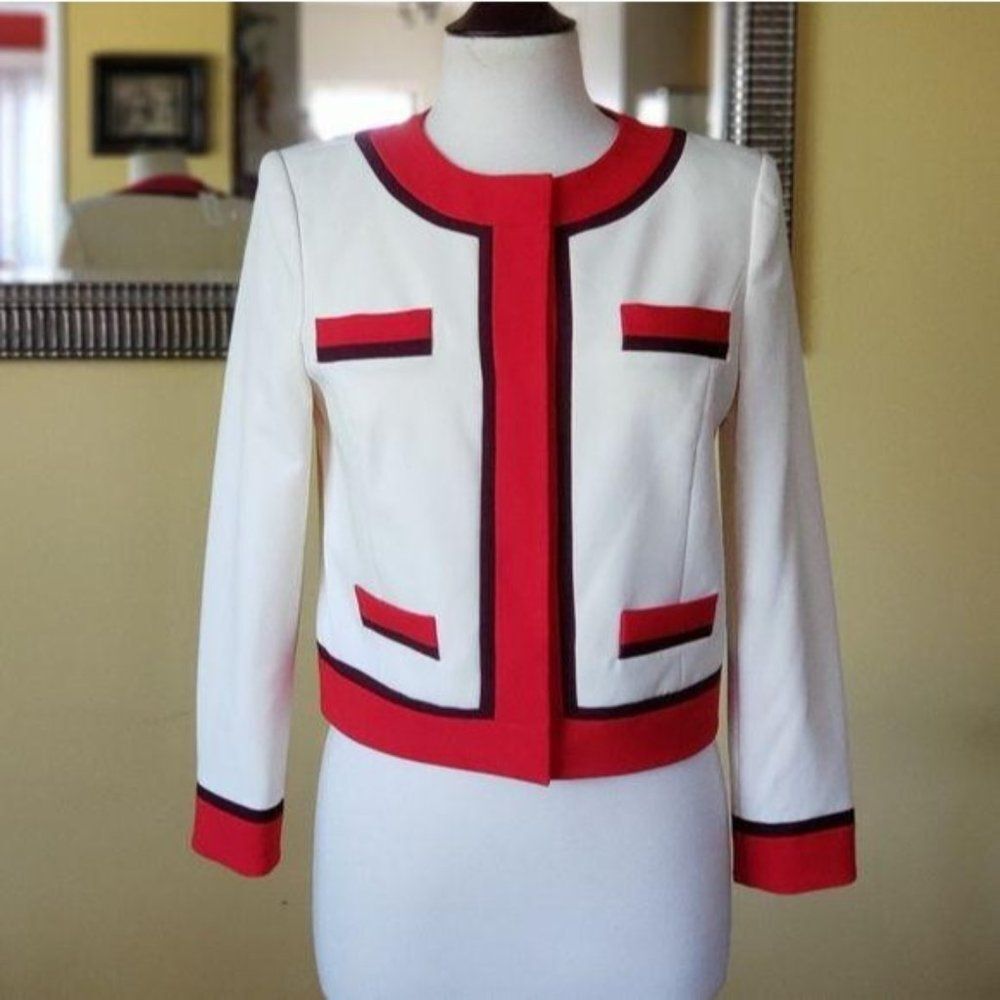 Milly Jinny Boxy Lined Long Sleeve Cropped Jacket Cream Read Round Neck Small